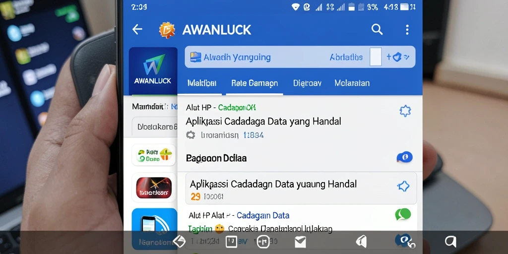 Antarmuka aplikasi AWANLUCK untuk pencadangan data.